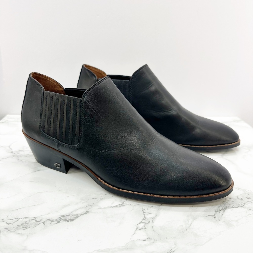 Coach Ankle Booties Womens 10 Black Leather Low Block Heel Slip On Almond Toe - Picture 4 of 7